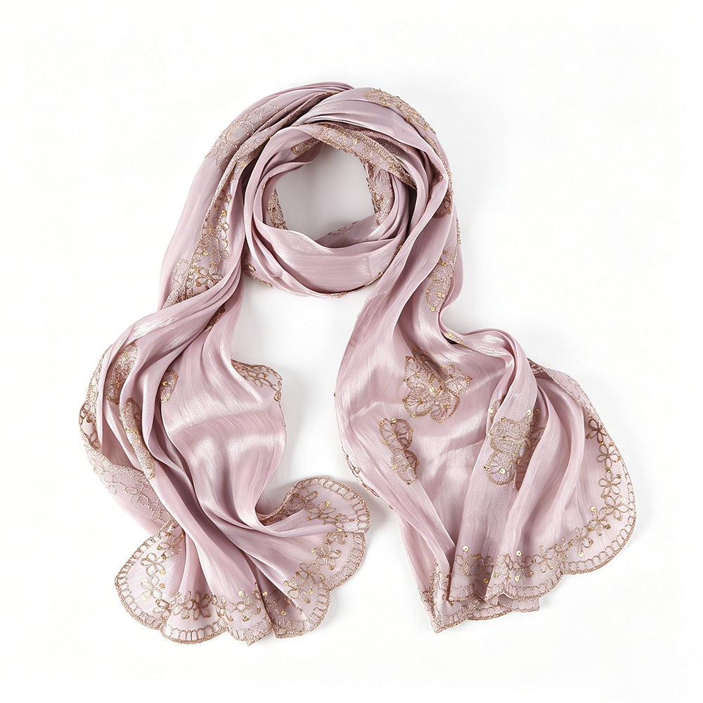 Floral Embroidered Shimmer Hijab Scarf(MH243)