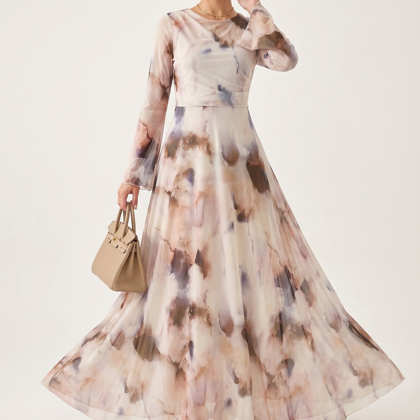 Watercolour Print Maxi Dress(MS447)