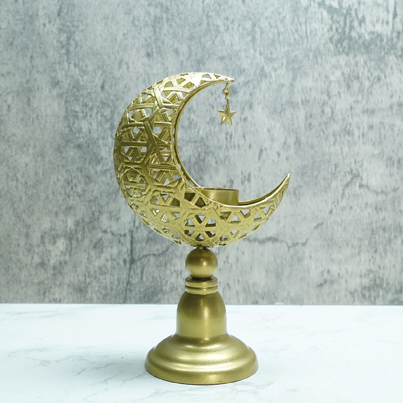 Hollow Moon Candle Holder – Iron Ramadan Decorative Accent