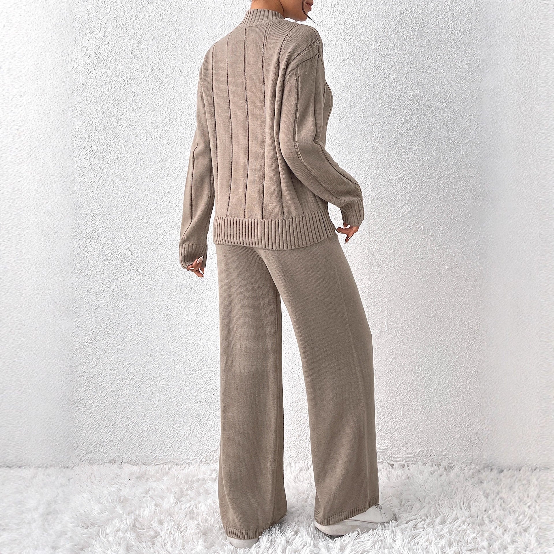 Textured Knit Sweater & Wide-Leg Trouser Set(MS448)