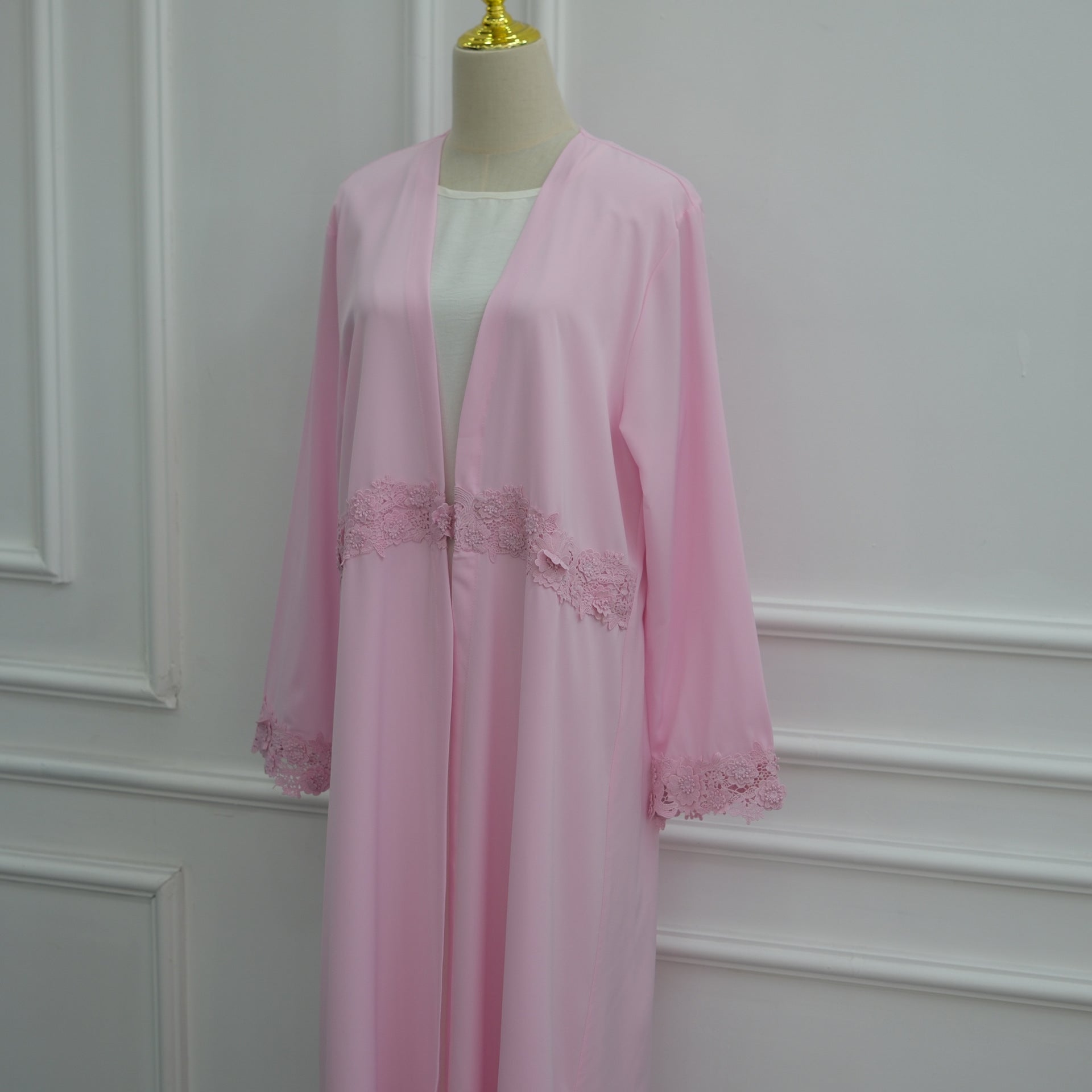 3D Floral Lace Trim Open Abaya(MOA336)