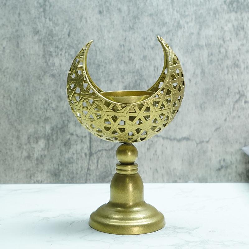 Hollow Moon Candle Holder – Iron Ramadan Decorative Accent