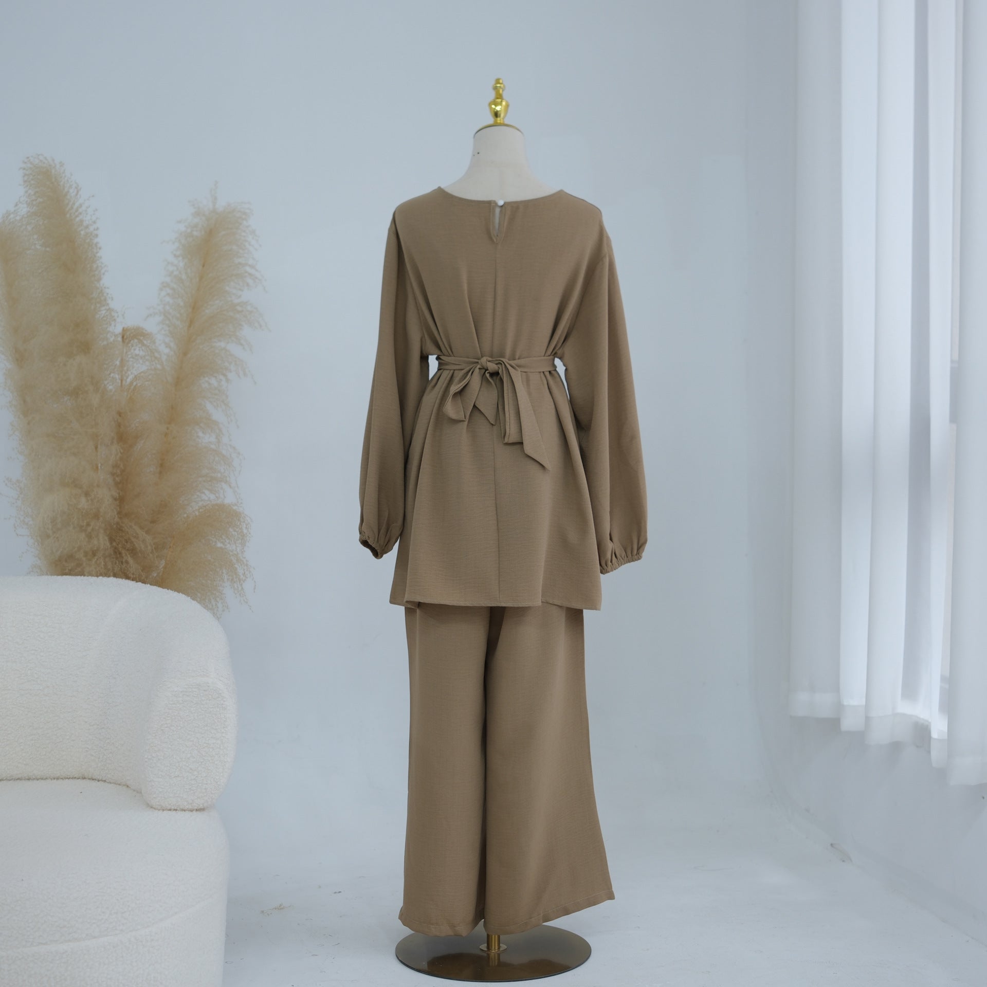 Textured Longline Top & Wide-Leg Trouser Set(MS455)