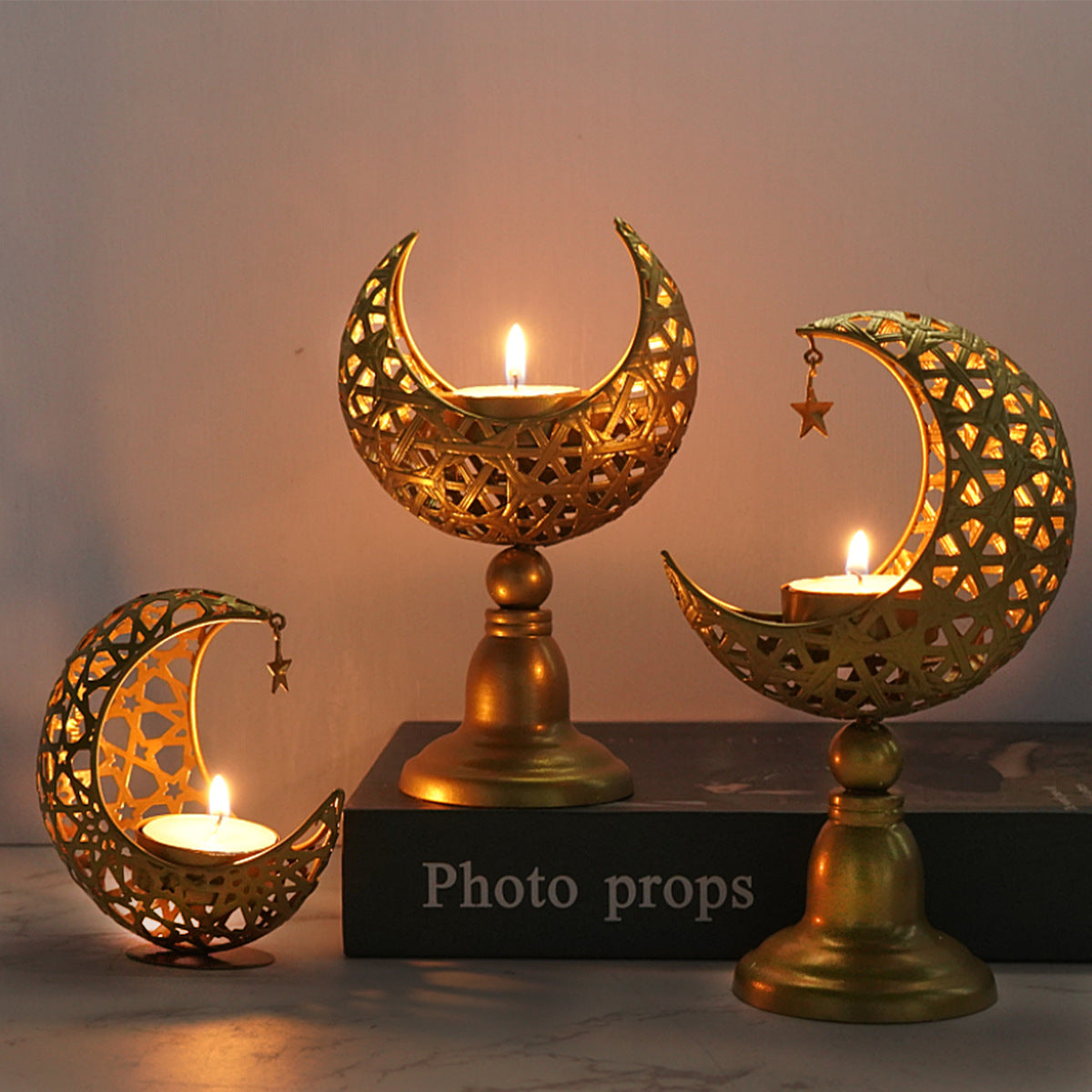 Hollow Moon Candle Holder Ramadan Decorative Accent