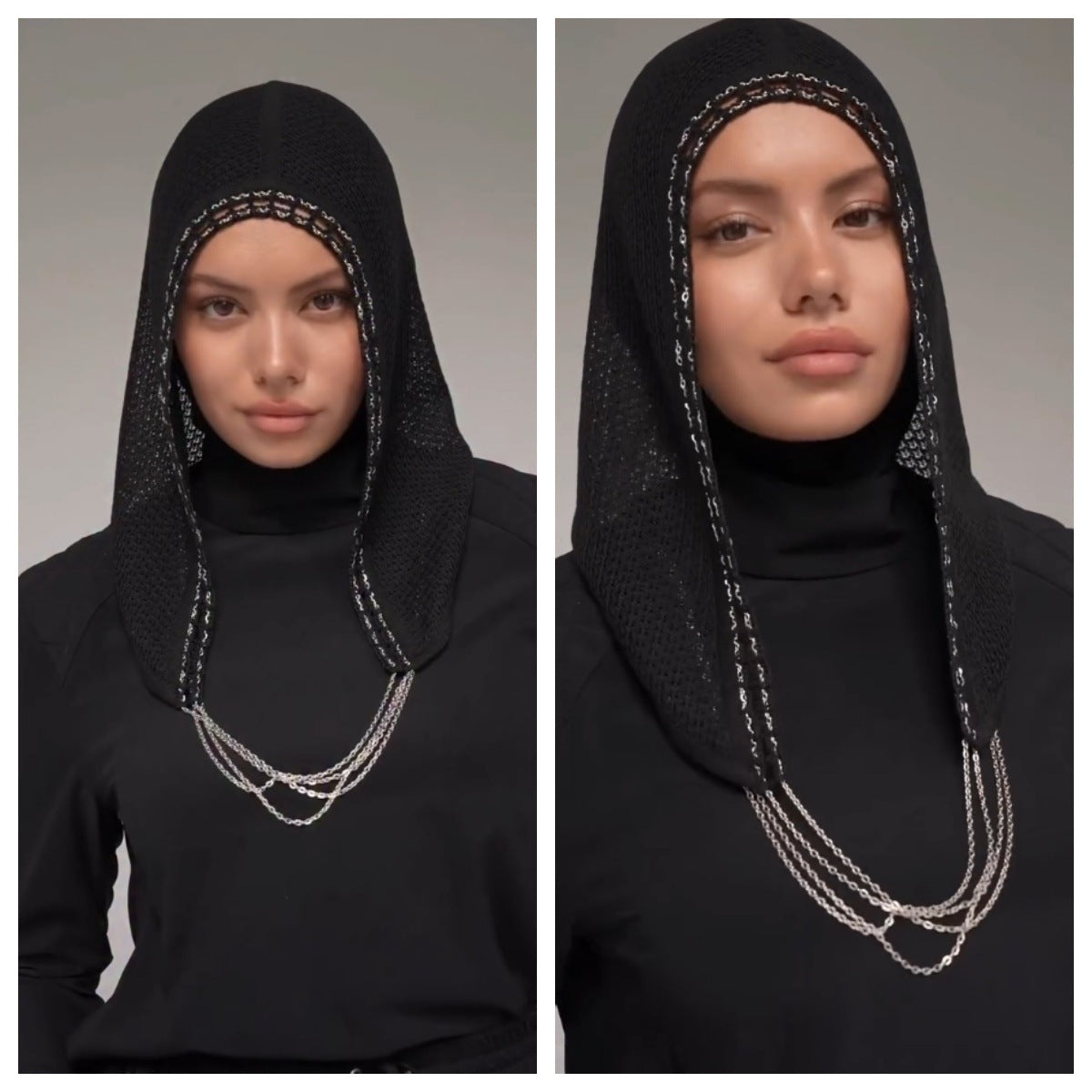 Chain Trim Hijab Cap | Sparkle Knit Balaclava with Chains(MAC375)