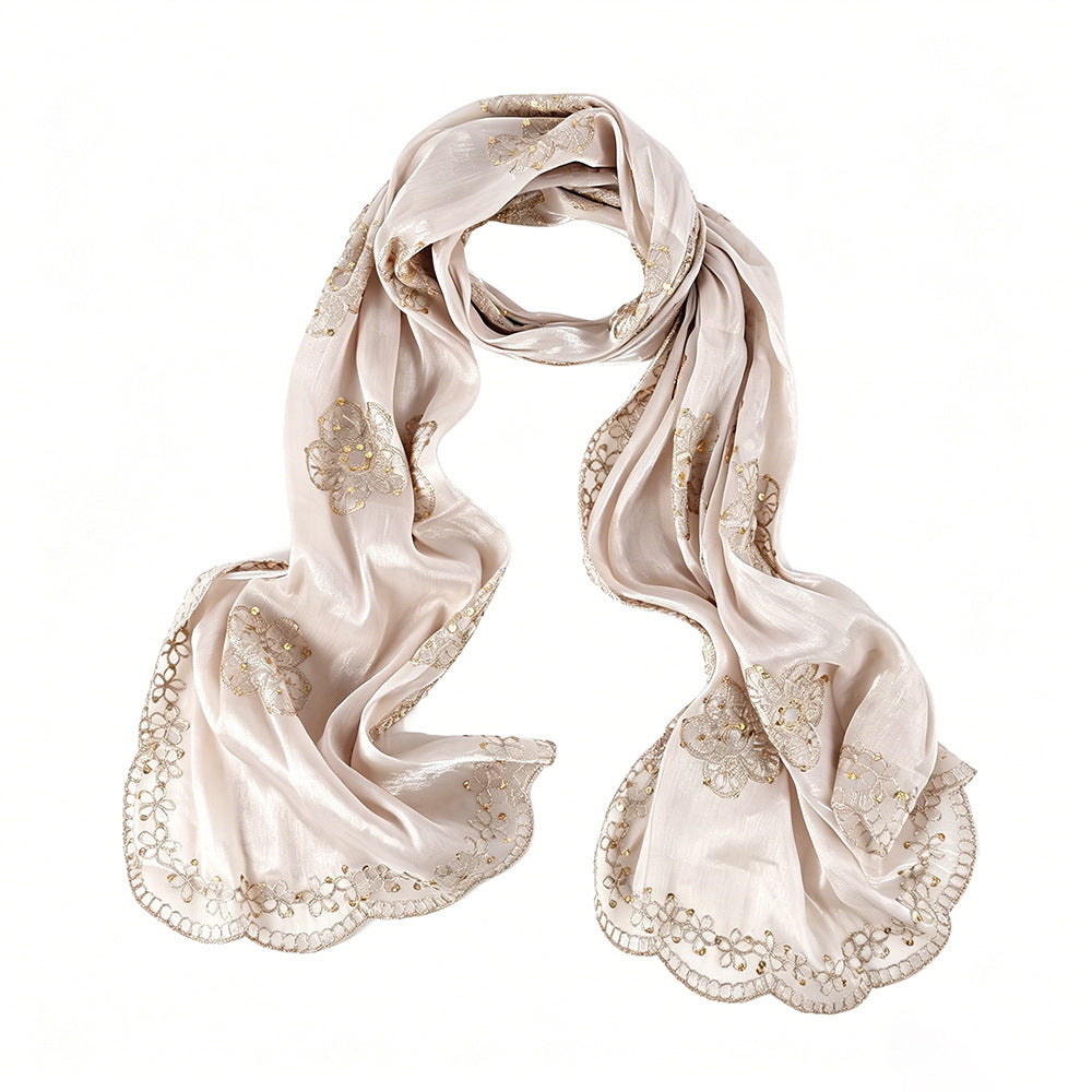 Floral Embroidered Shimmer Hijab Scarf(MH243)