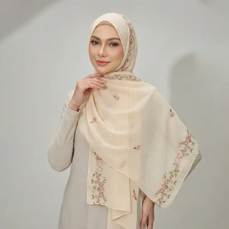 Embroidered Chiffon Hijab Scarf(MH220)
