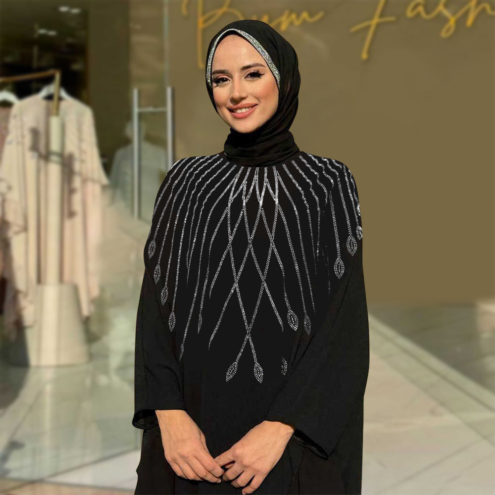 Rhinestone Embellished Butterfly Sleeve Abaya | Art Deco Kaftan Gown(MA374)