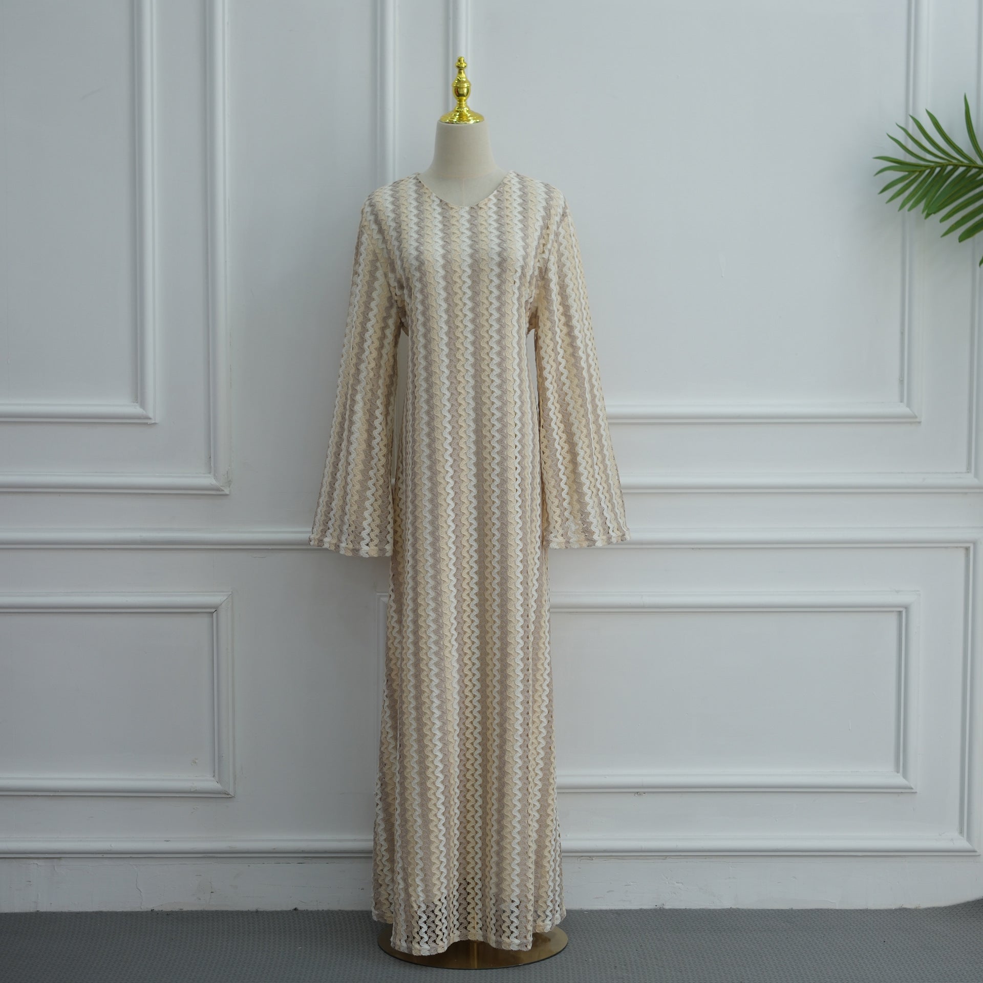 Rainbow Jacquard Flared-Sleeve Maxi Dress(MS486)