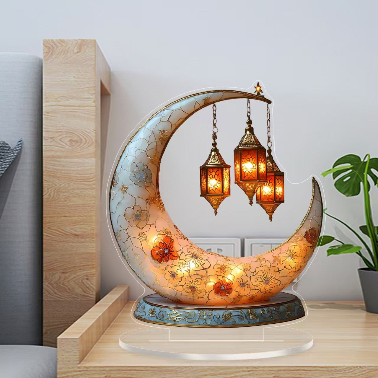 Islamic Crescent with Islamic Motifs Acrylic Desktop Ornament (MAC398)