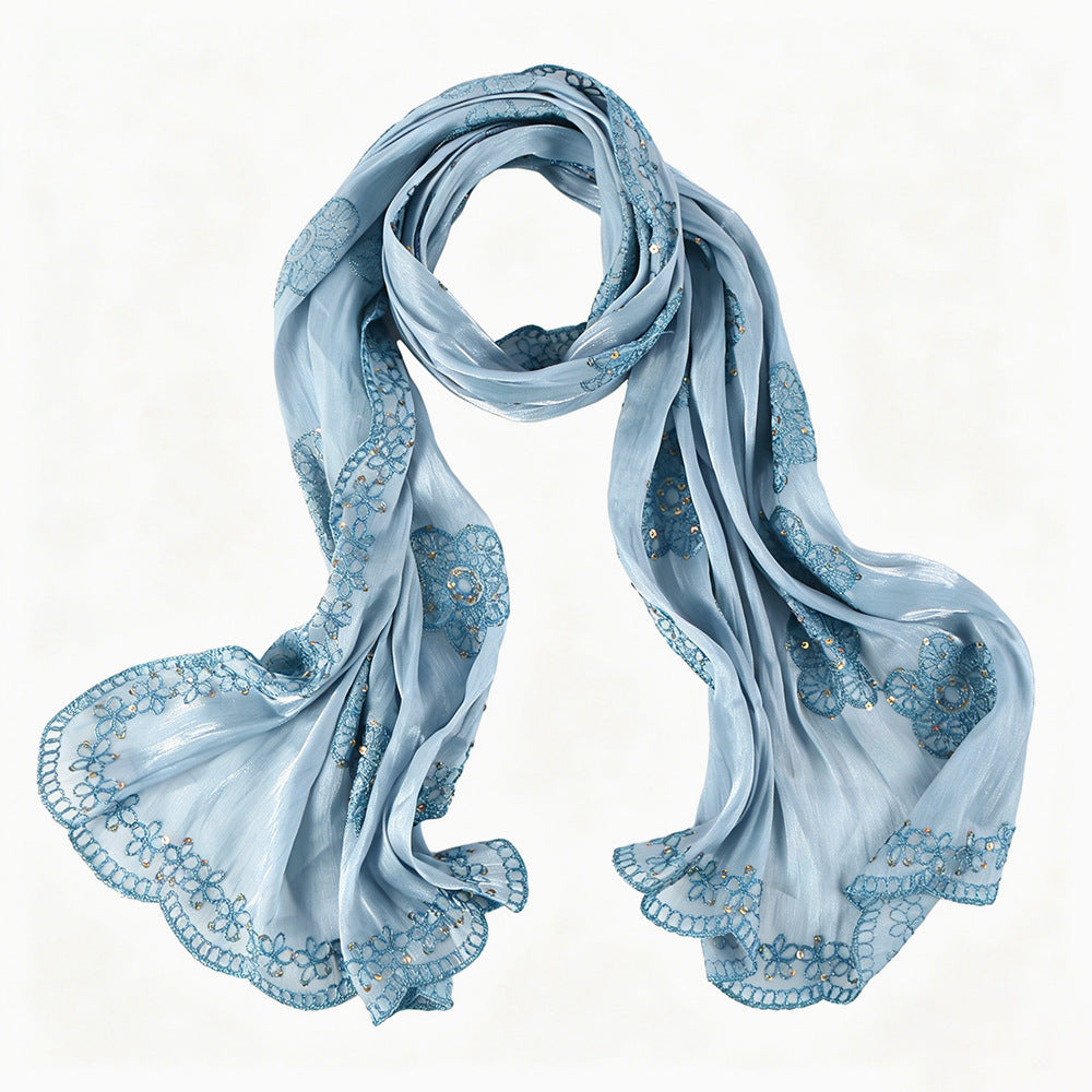 Floral Embroidered Shimmer Hijab Scarf(MH243)