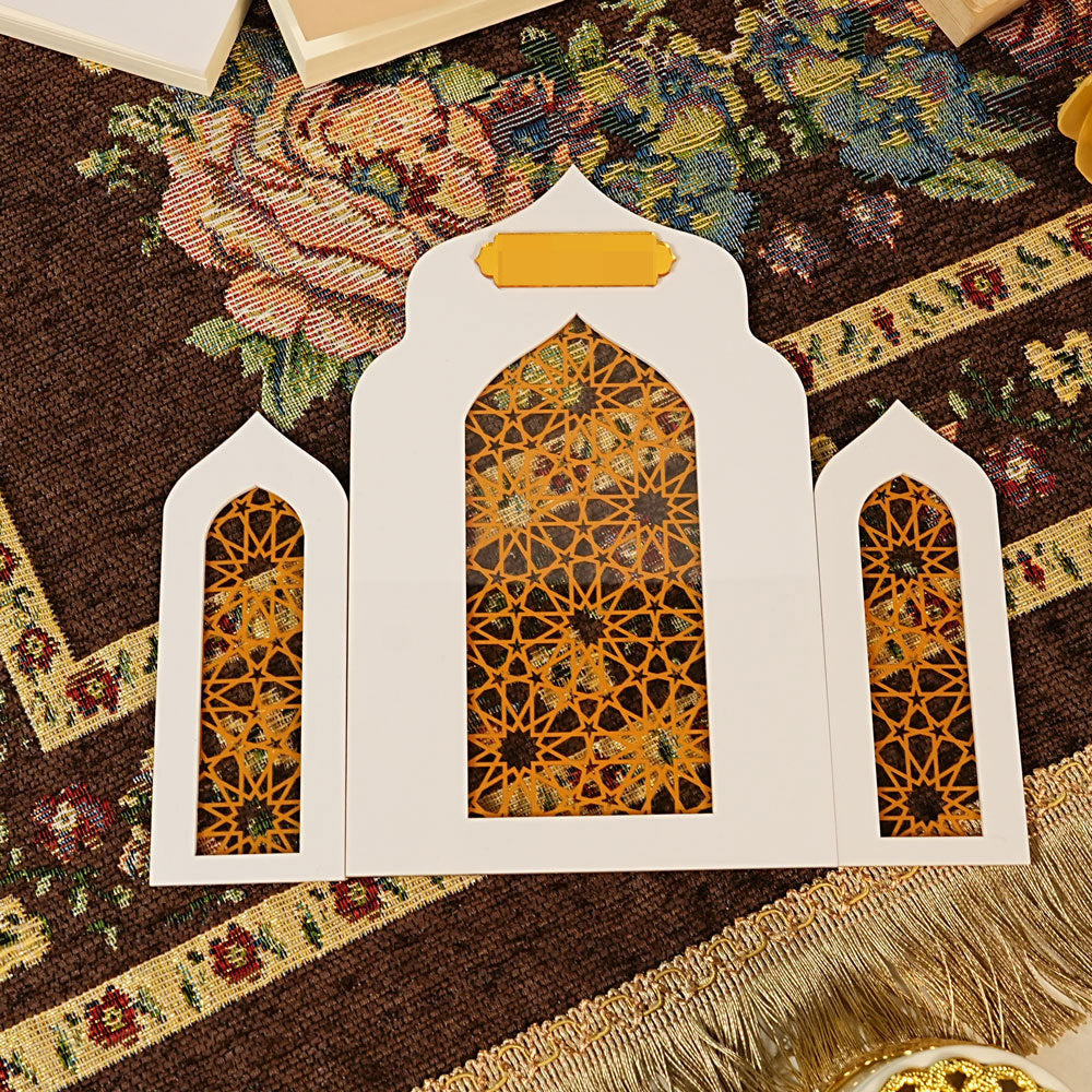 Islamic Acrylic Folding Screen Hollow Pattern Desktop Decor (MAC402)