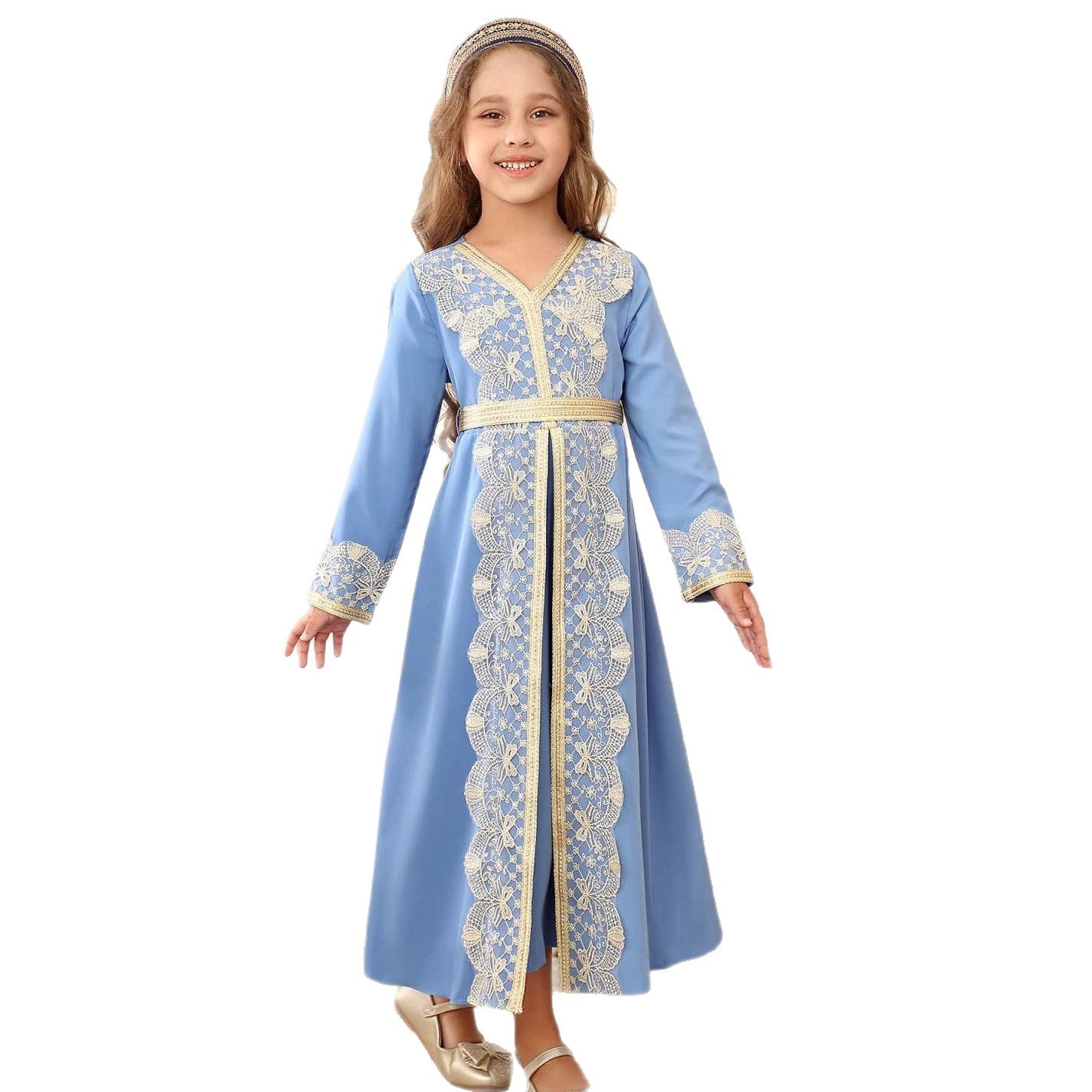 Girls Lace Trim Kaftan Dress | Elegant Kids Formal Abaya(MKG018)