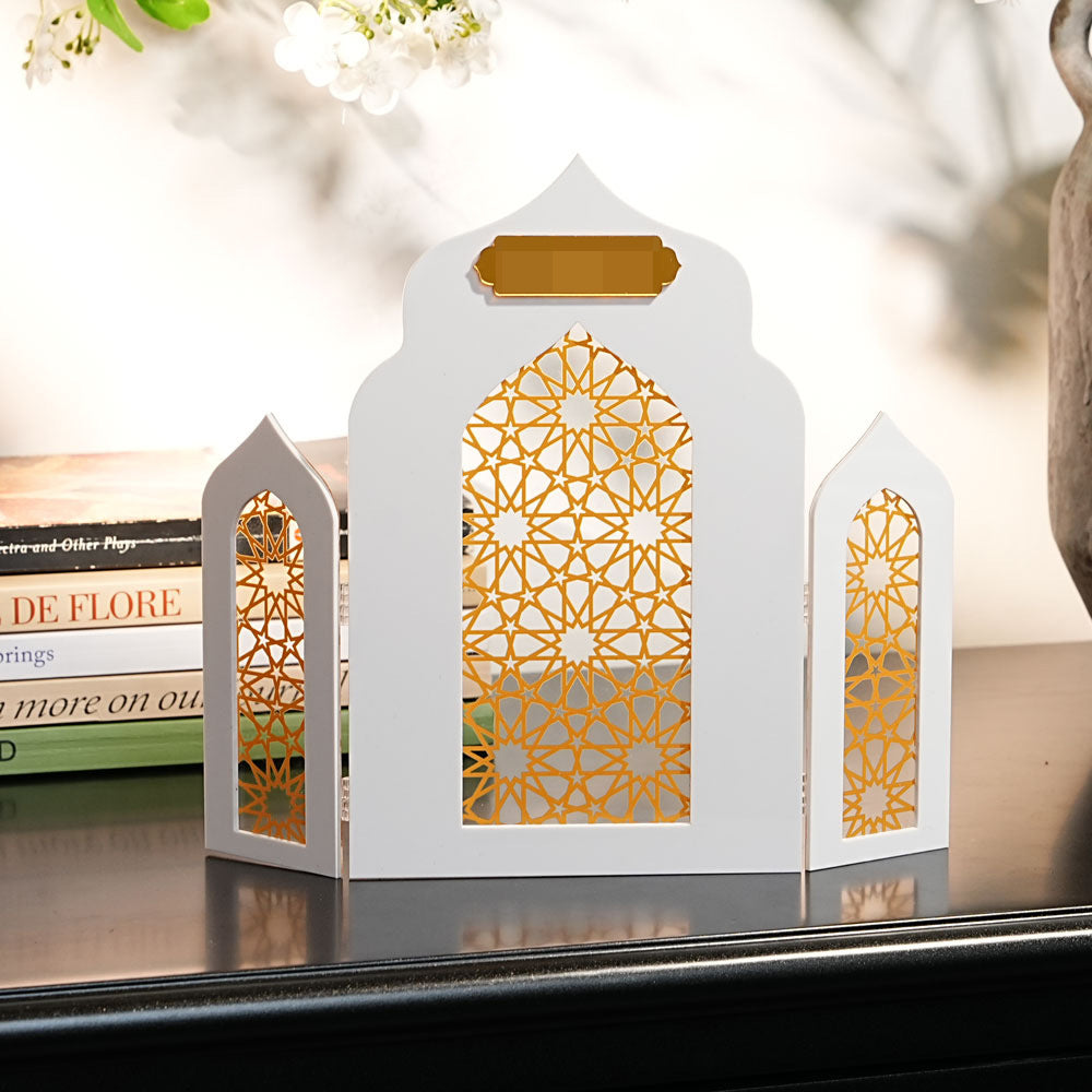Islamic Acrylic Folding Screen Hollow Pattern Desktop Decor (MAC402)