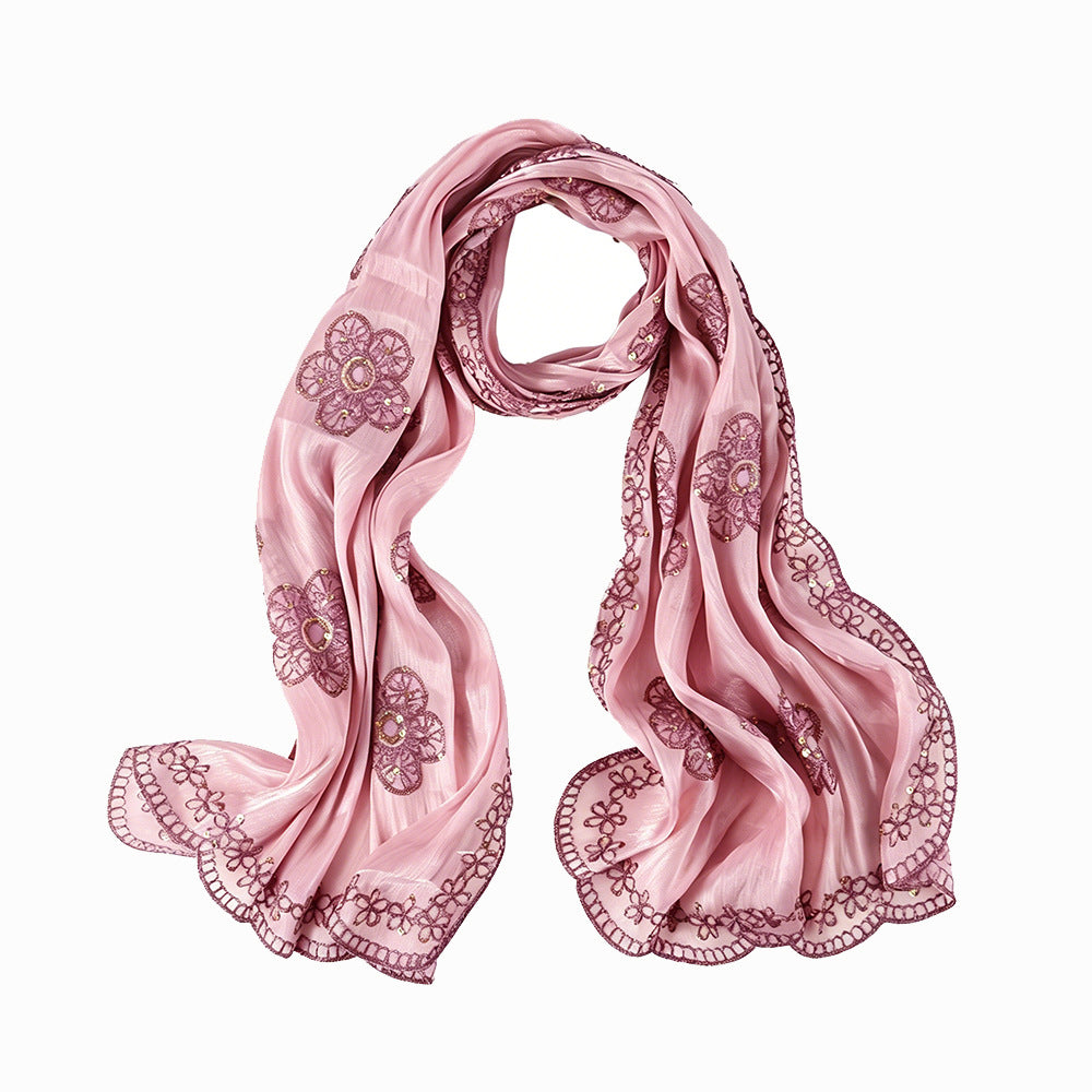 Floral Embroidered Shimmer Hijab Scarf(MH243)