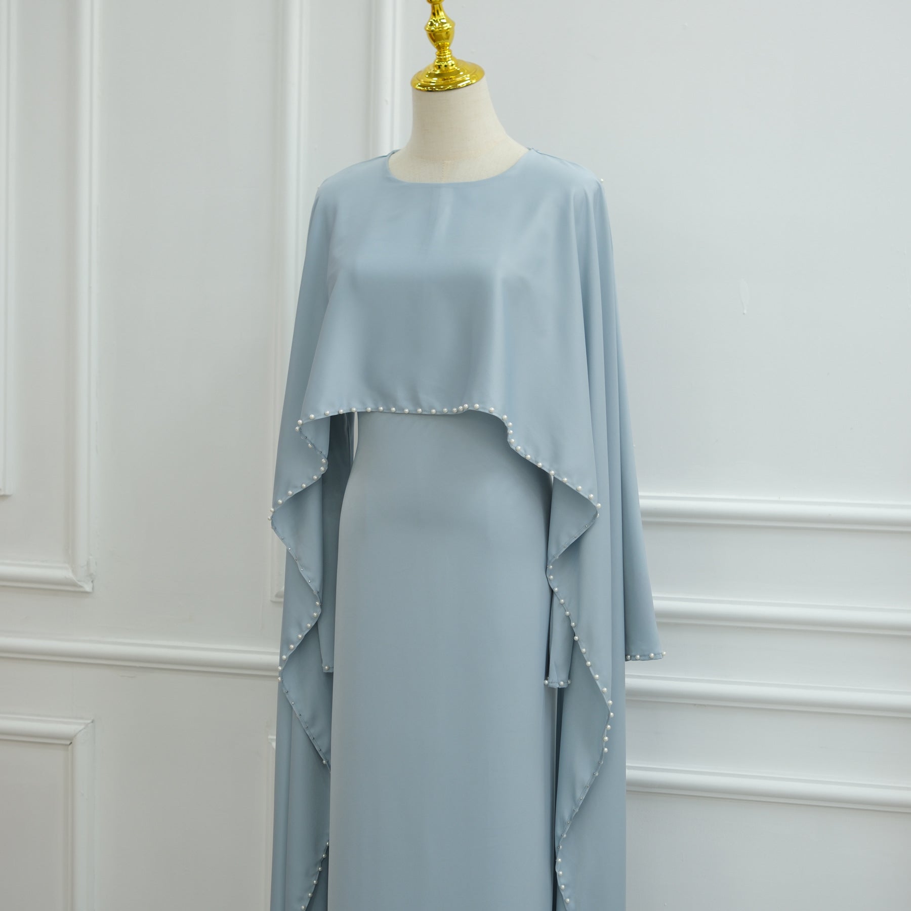 Pearl Embellished Kaftan Abaya | Luxury Cape Sleeve Maxi Dress(MA382)