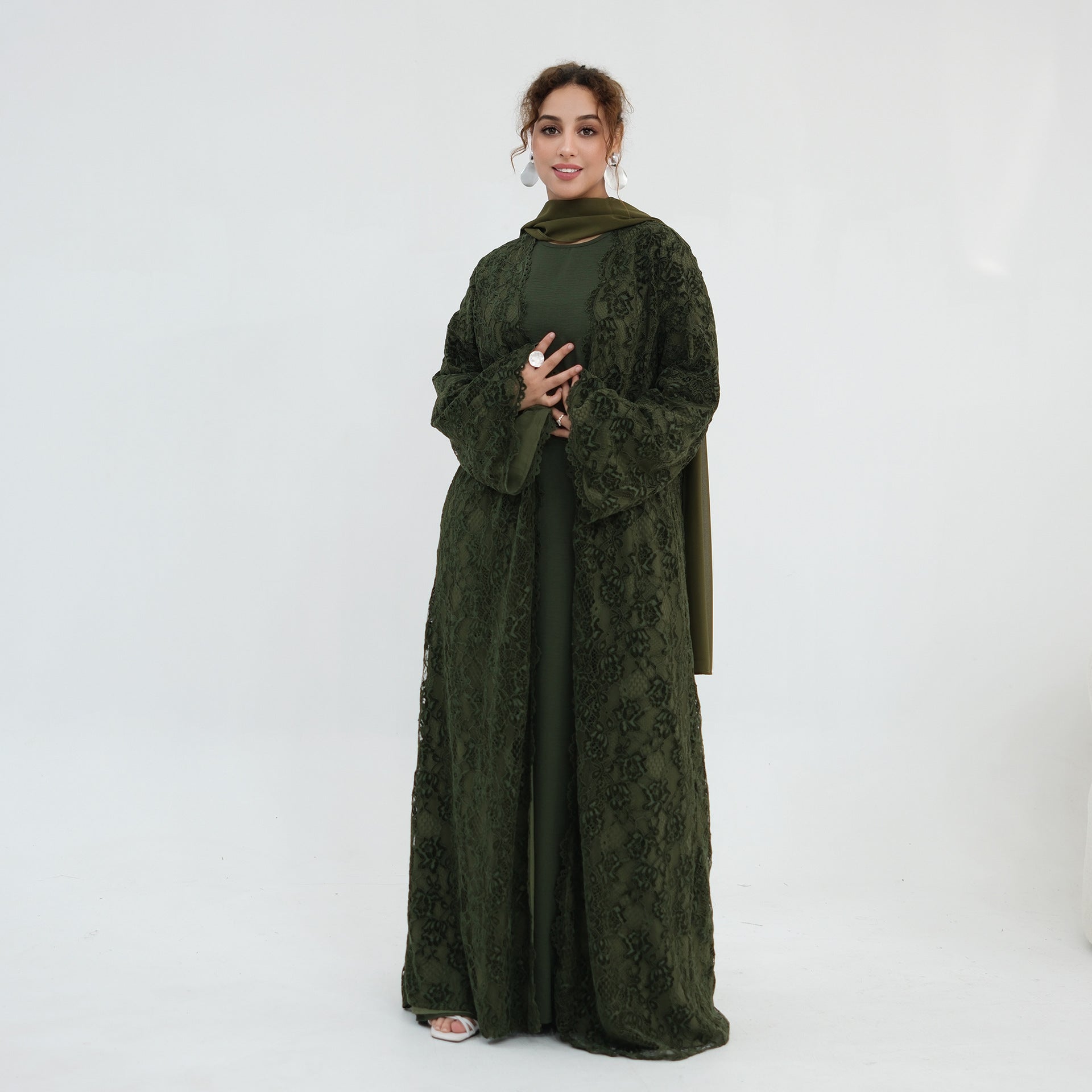 Floral Lace Open Abaya with Lining(MOA329)