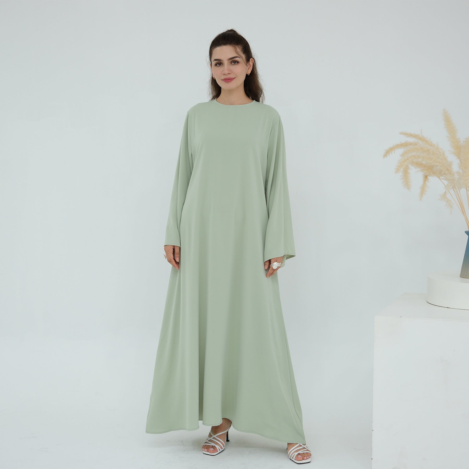 Solid Color Nida Abaya with Belt | A-Line Maxi Dress(MA359)