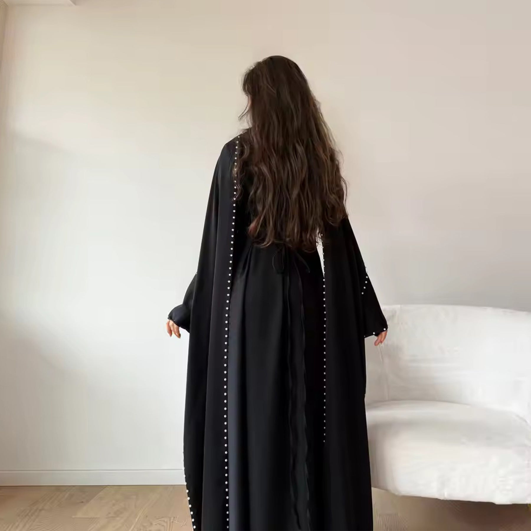 Pearl Embellished Kaftan Abaya | Luxury Cape Sleeve Maxi Dress(MA382)