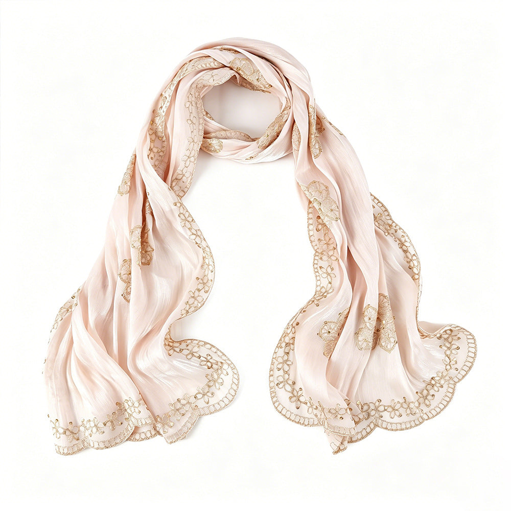 Floral Embroidered Shimmer Hijab Scarf(MH243)