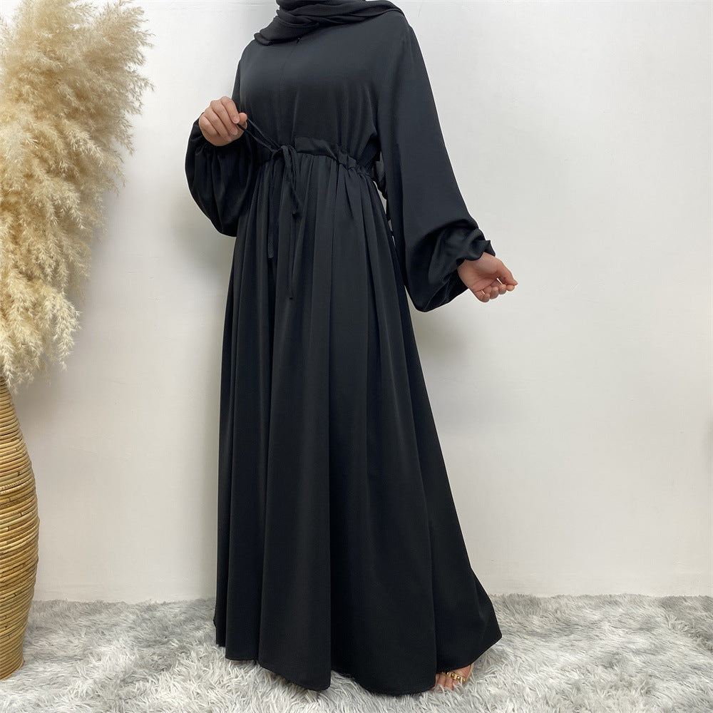 Modest Muslim Stretch Sleeve Front Zipper A-shaped Swing Pendulum Abaya (MA175)