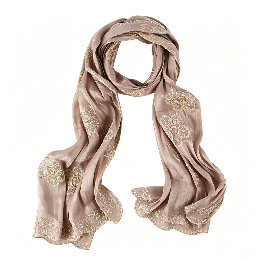 Floral Embroidered Shimmer Hijab Scarf(MH243)