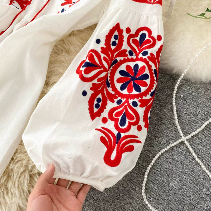 Bohemian Embroidered Linen-Look Maxi Dress(MS435)