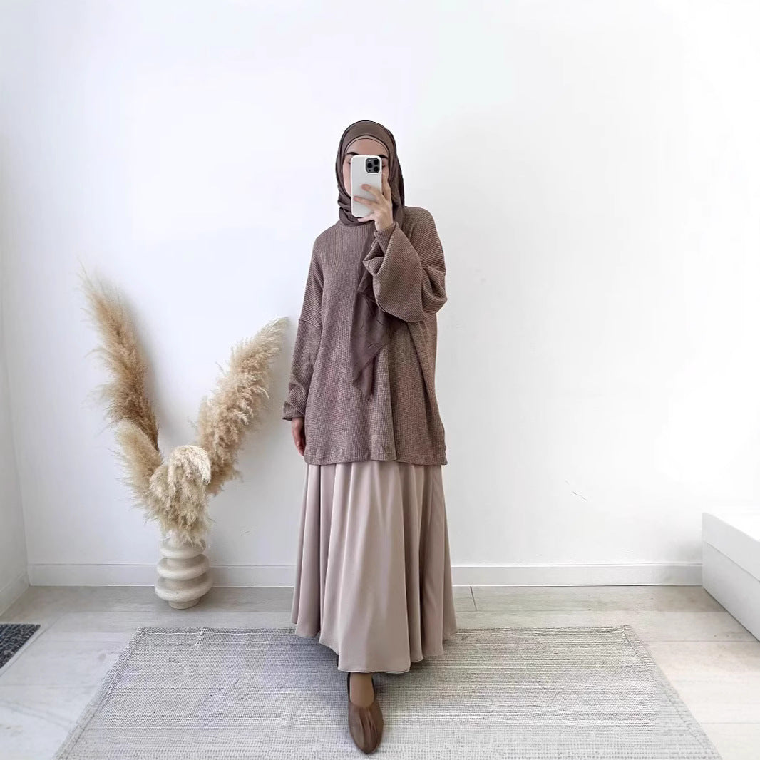 Ribbed Knit Sweater & Maxi Skirt Set | Oversized Pullover Two-Piece(MS224)