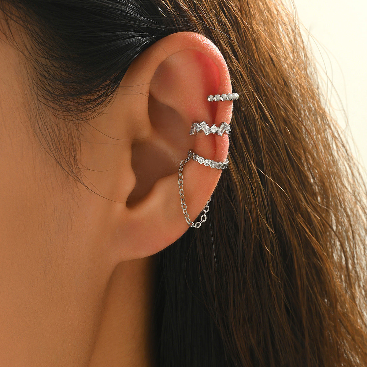 Chain Tassel Crystal Ear Cuff Set (MAC413)