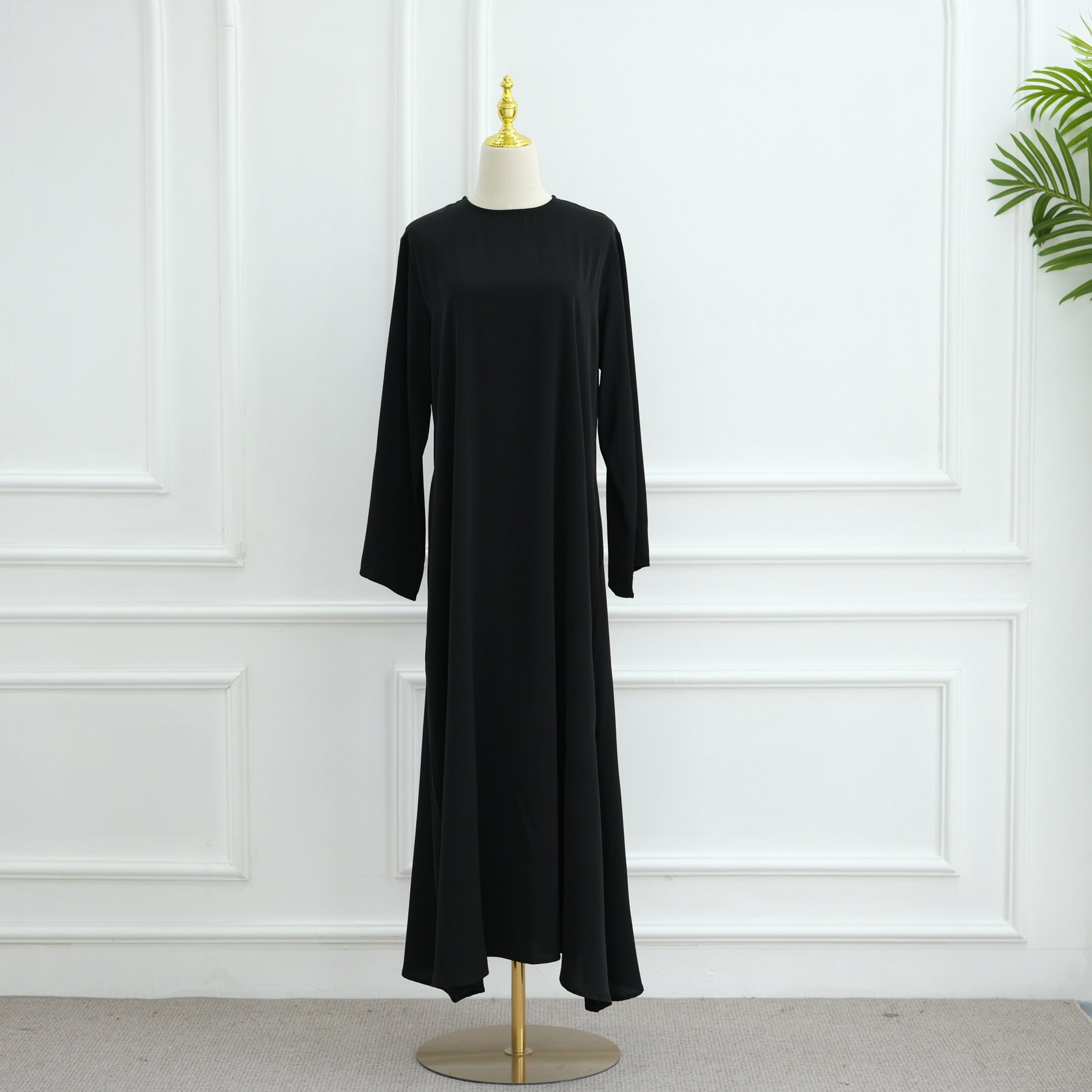 Solid Color Nida Abaya with Belt | A-Line Maxi Dress(MA359)