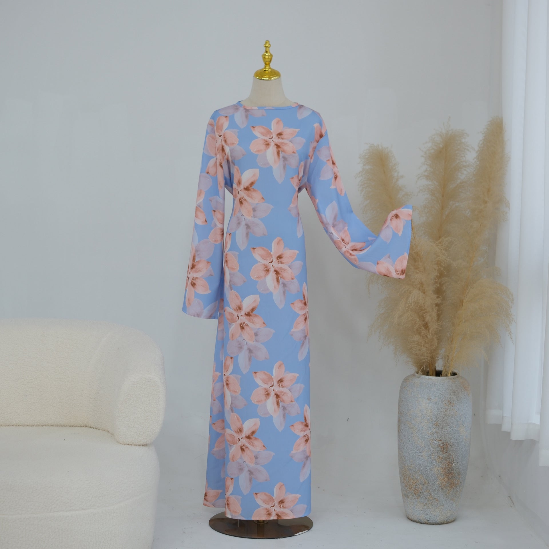 Floral Print Washed Crinkle Maxi Dress(MS437)