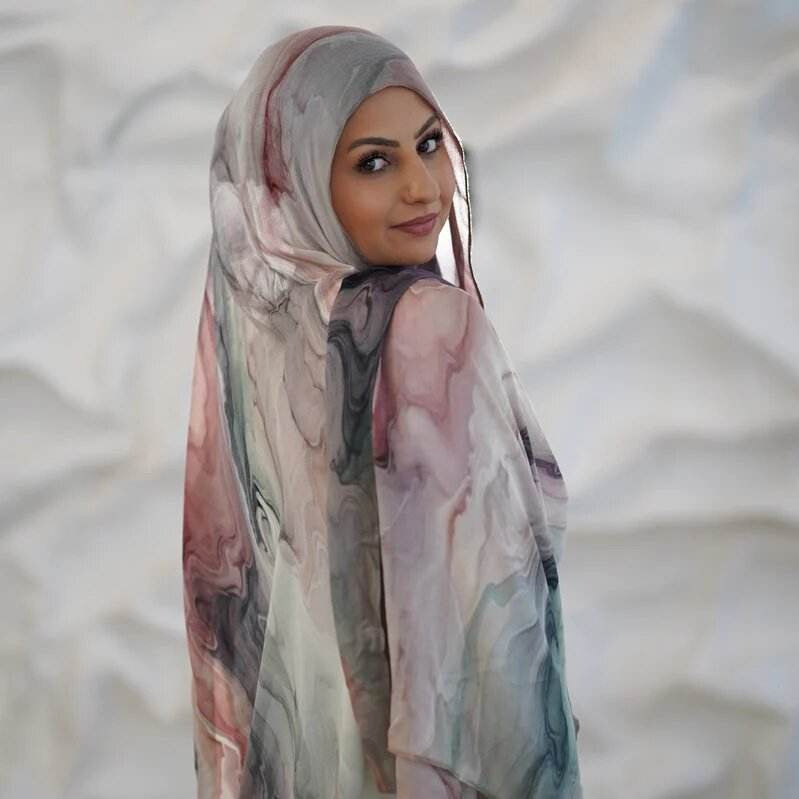 Tie-Dye Watercolor Print Satin Hijab Scarf(MH212)