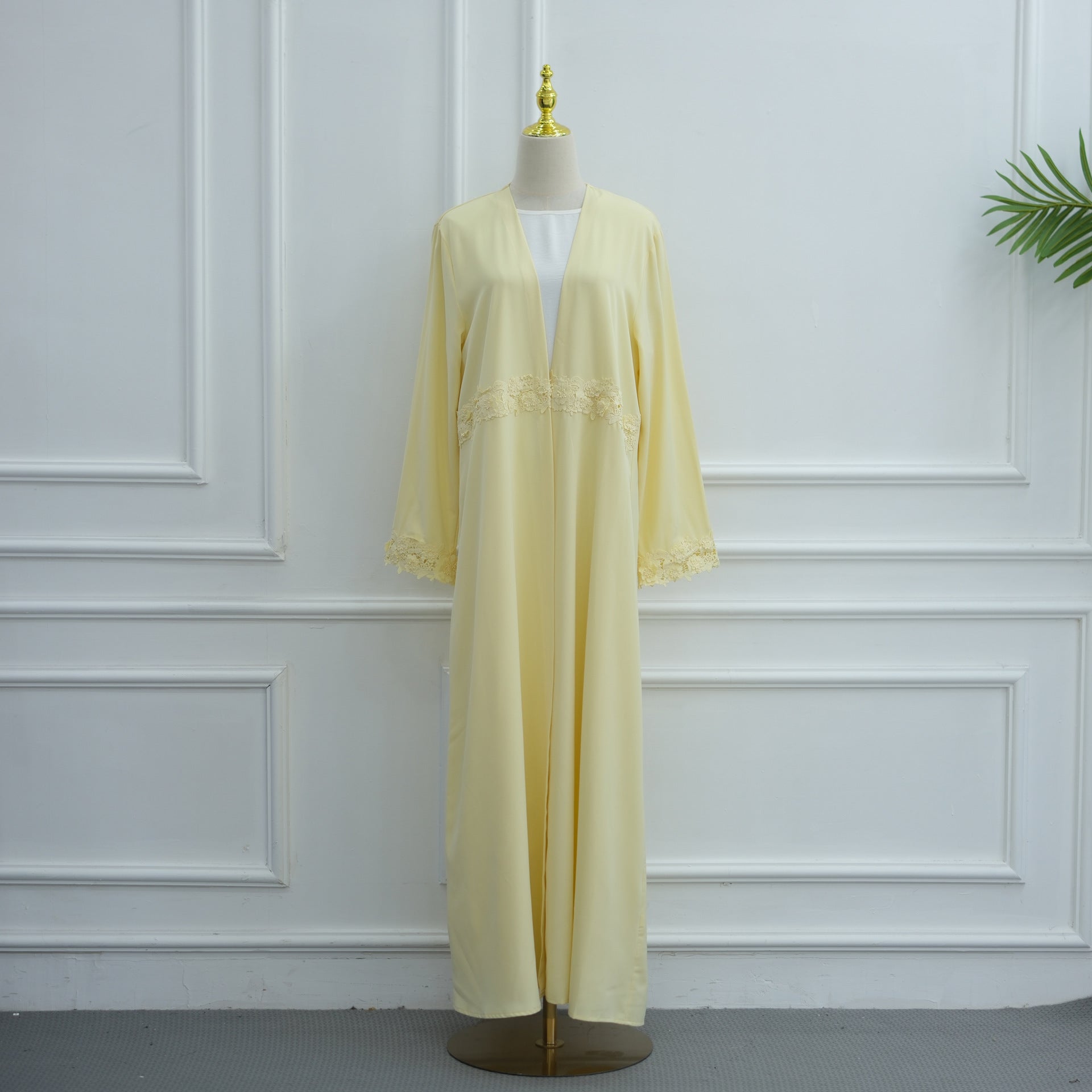 3D Floral Lace Trim Open Abaya(MOA336)