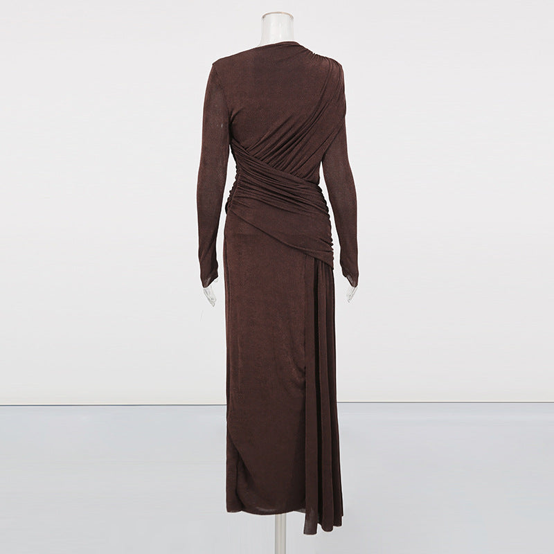 Diagonal Ruched Maxi Dress(MS467)