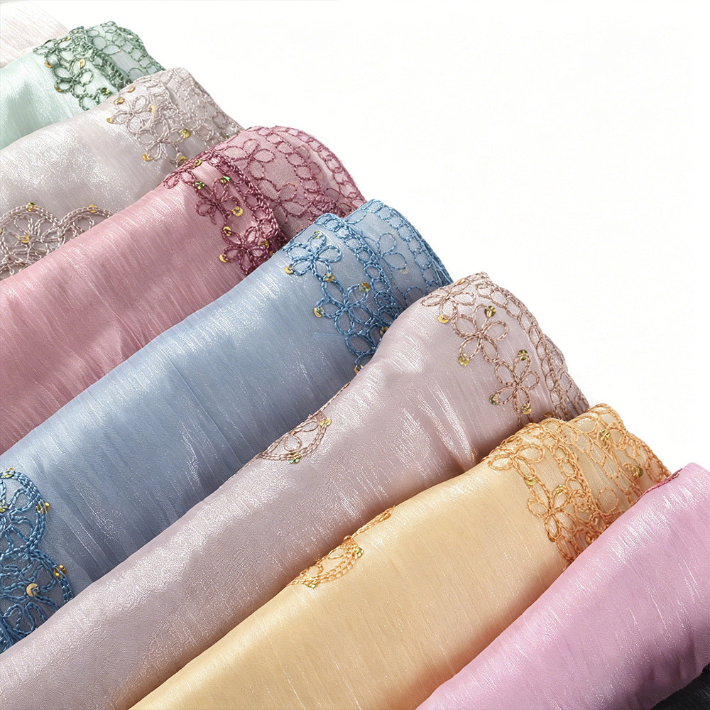 Floral Embroidered Shimmer Hijab Scarf(MH243)