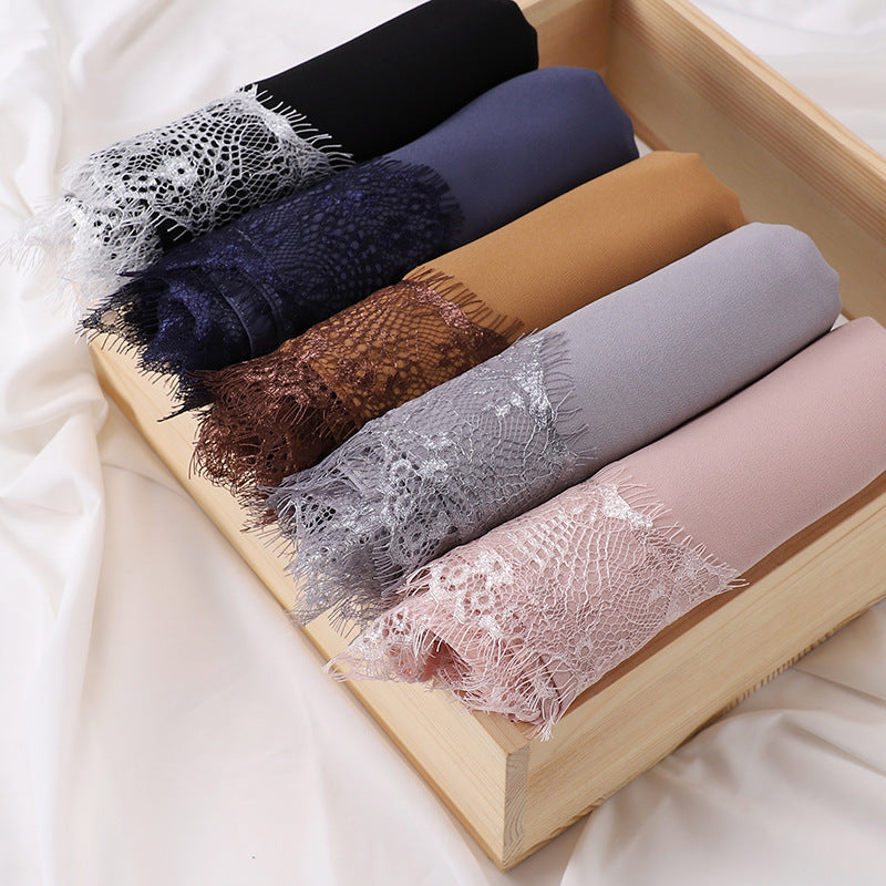 Pearl Chiffon Hijab with Lace Trim(MH218)