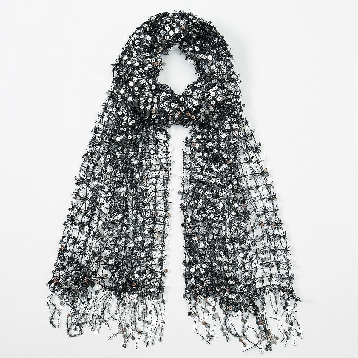 Sequin Mesh Shawl Hijab with Fringe(MH206)