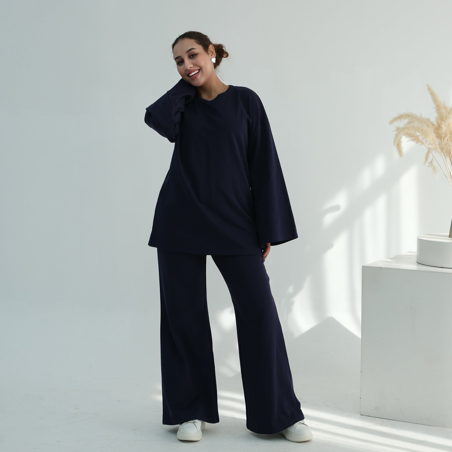 100% Cotton Oversized Top & Wide-Leg Trouser Set(MS450)