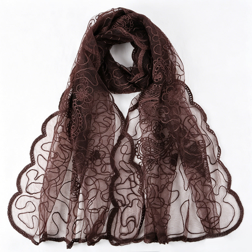 Floral Lace Embroidered Mesh Hijab(MH235)