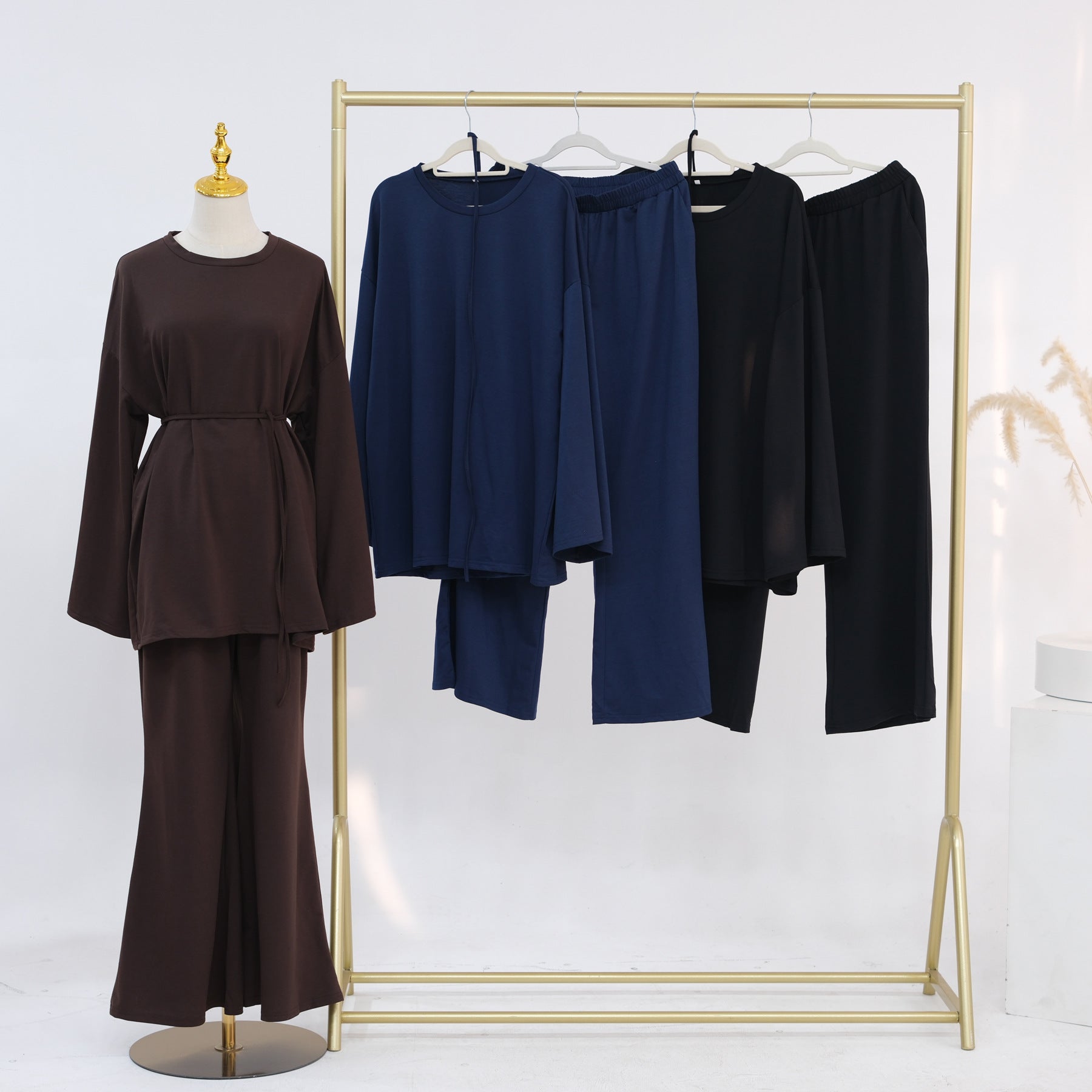 Cotton Two-Piece Set | Belted Tunic Top & Pants(MS279)