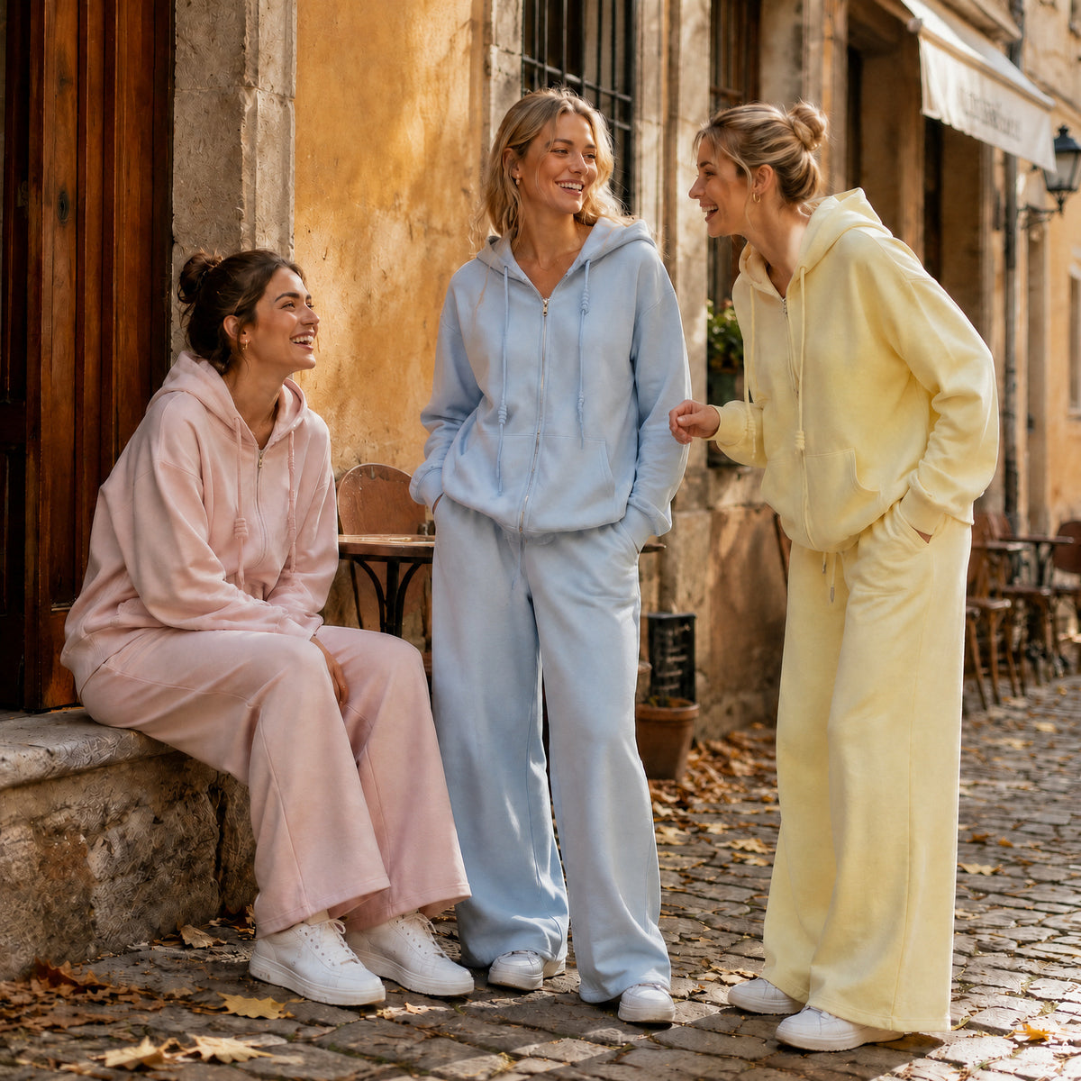 Zip-Up Hoodie & Wide-Leg Pants Set | Casual Modest Athleisure Two-Piece Outfit(MS595)