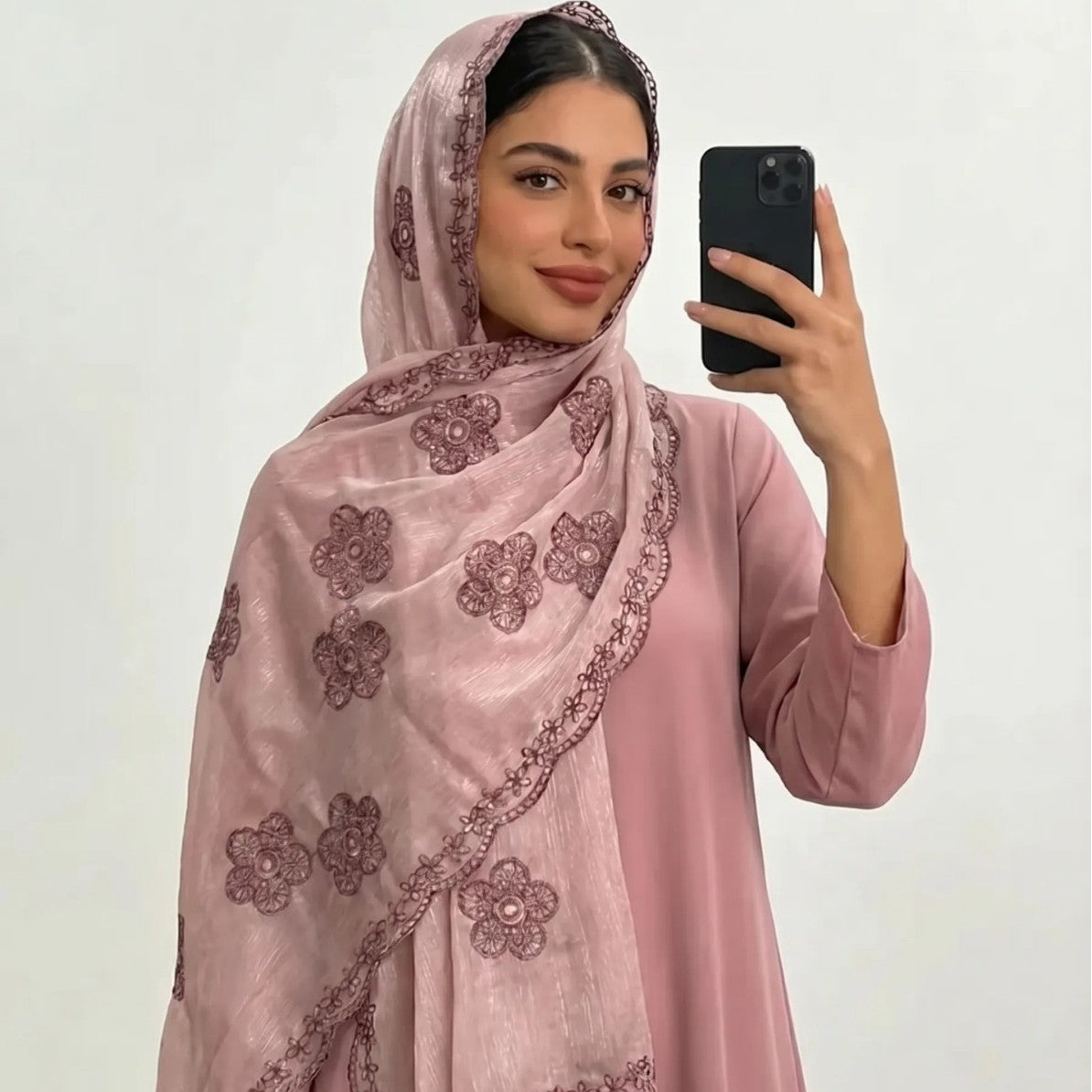 Floral Embroidered Shimmer Hijab Scarf(MH243)