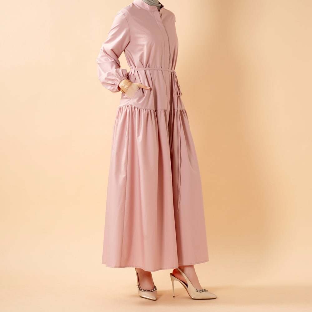 A - Line Trench Shirt Maxi Dress with Pockets(MA422) - Mariam's Collection