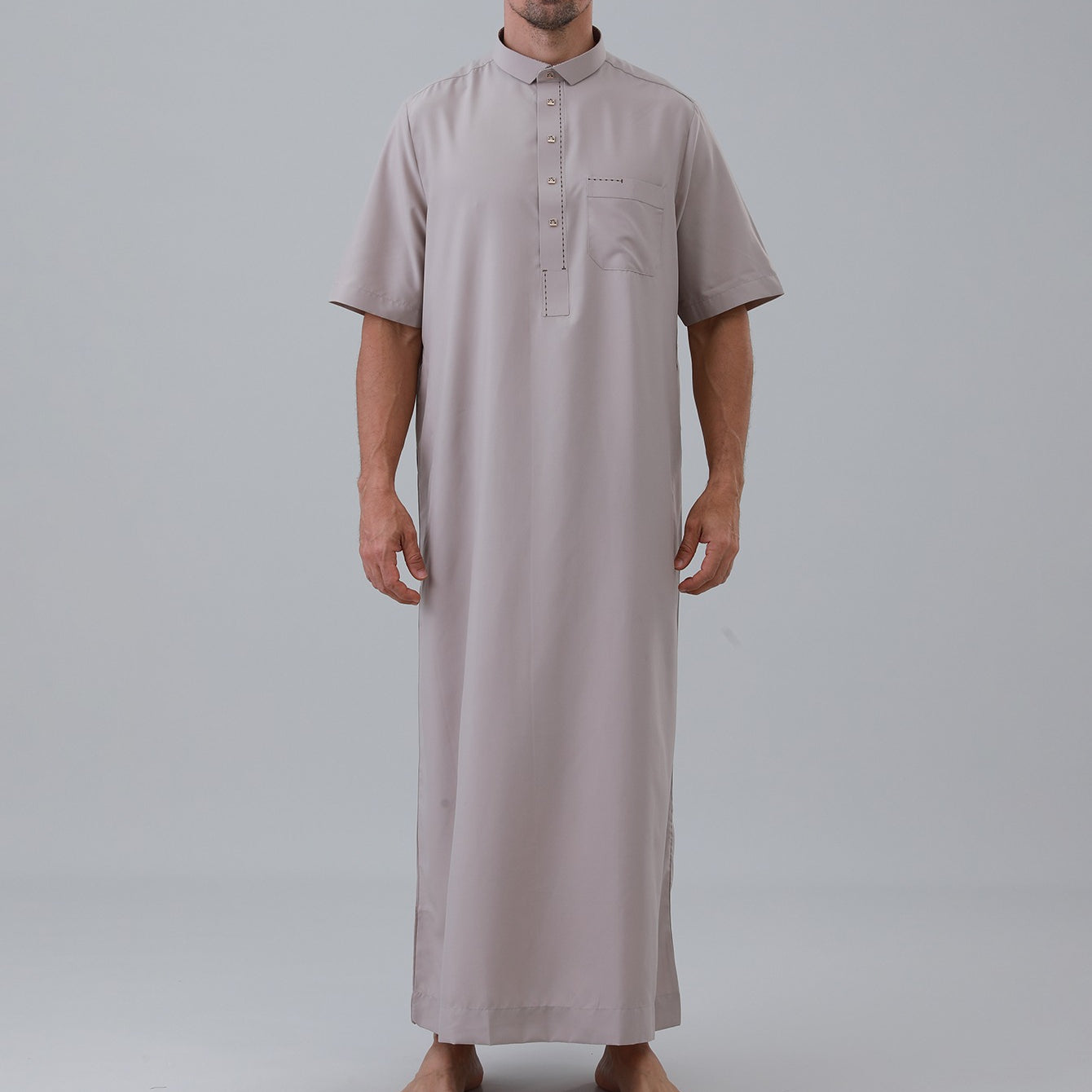 Men's Solid Color Thobe with Button Placket(MT038)