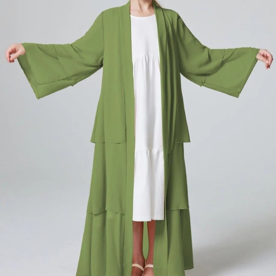 Girls Plain 3-Layered Chiffon Open Abaya Kid Abaya(MKG009)