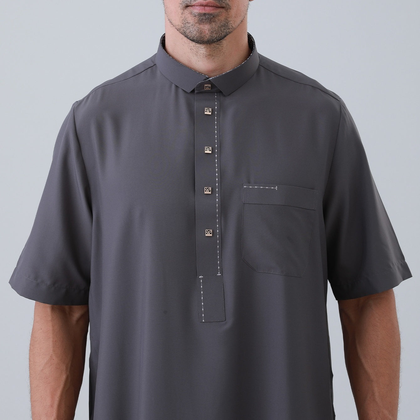 Men's Solid Color Thobe with Button Placket(MT038)