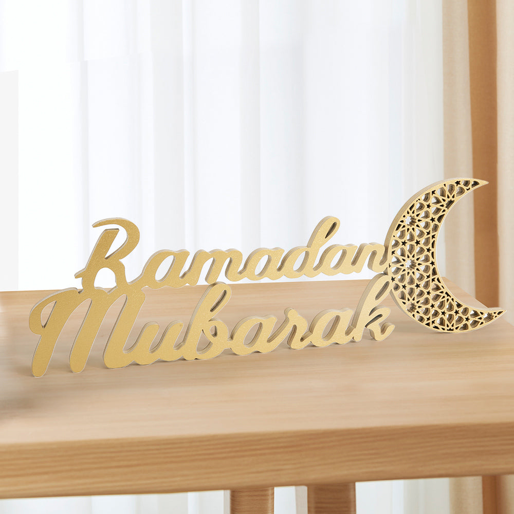 Ramadan Mubarak Wooden Craft Ornament Festive Tabletop Decor (MAC392)