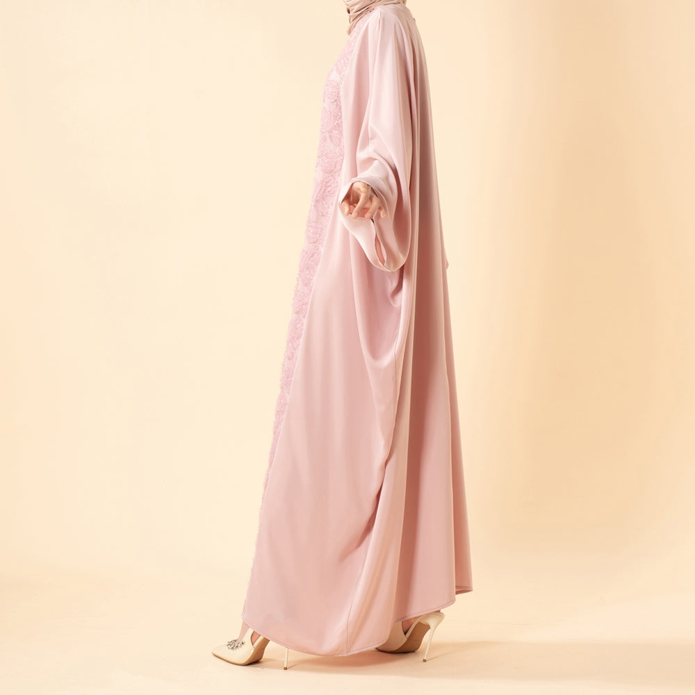 Luxury 3D Ribbon Embroidered Batwing Abaya with Adjustable Waist Tie (MA431)