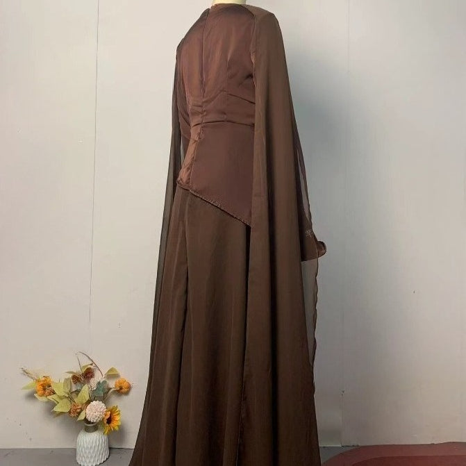 Brown Asymmetric Waist Abaya(MS288)