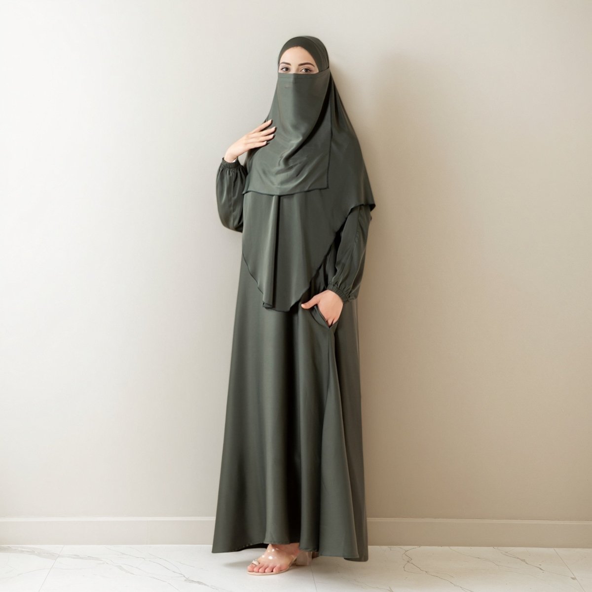 Abaya With Niqab and Khimar | Satin Niqab Khimar and Abaya (MK024) - Mariam's Collection